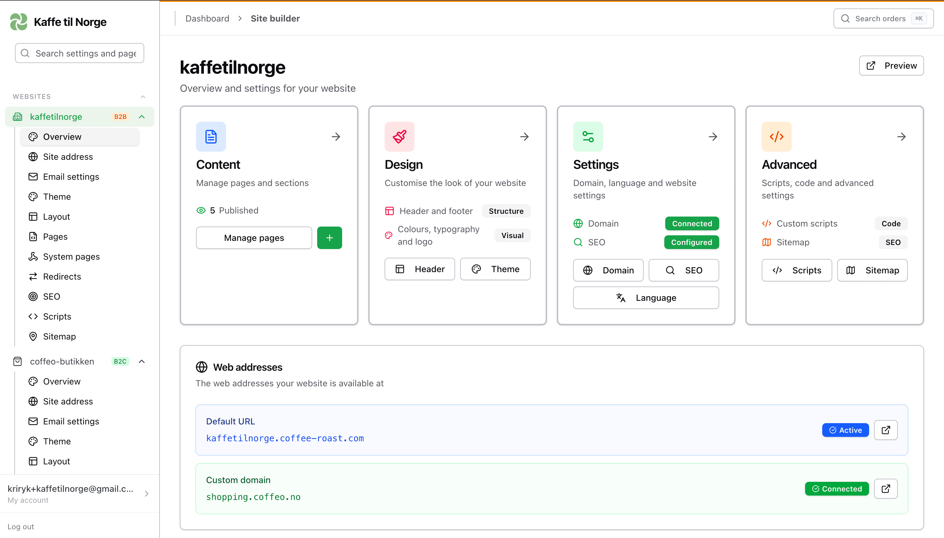 Storefront Site Builder Interface